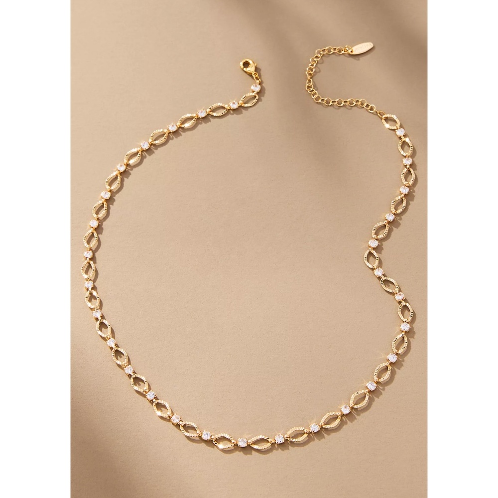 ANTHROPOLOGIE Circle Link Crystal Necklace - Gold (NWT, $44 Retail)